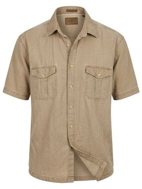 St. John Collection Short-Sleeve Button-Down Shirt in Tan